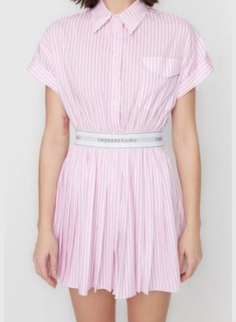 trendyol X Sagaza Studio White-Pink Elastic Detailed Poplin Dress TCLSS23EL00004