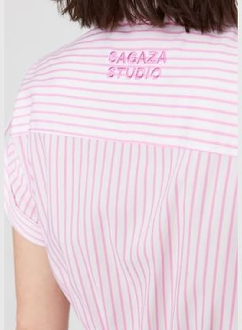 trendyol X Sagaza Studio White-Pink Elastic Detailed Poplin Dress TCLSS23EL00004