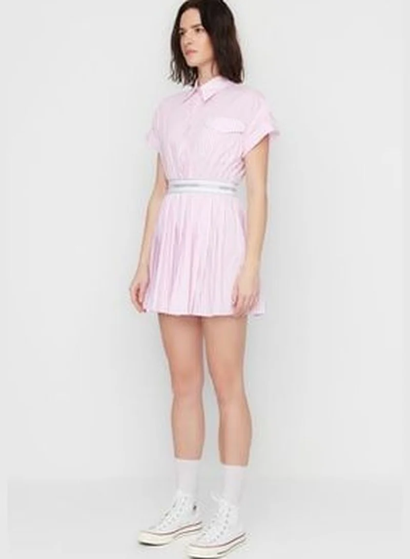 trendyol X Sagaza Studio White-Pink Elastic Detailed Poplin Dress TCLSS23EL00004