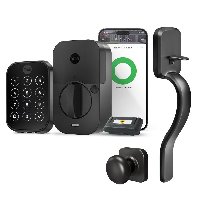 قفل Yale Assure 2 بدون مفتاح بشاشة تعمل باللمس مع واي فاي ومقبض Ridgefield باللون الأسود المخملي