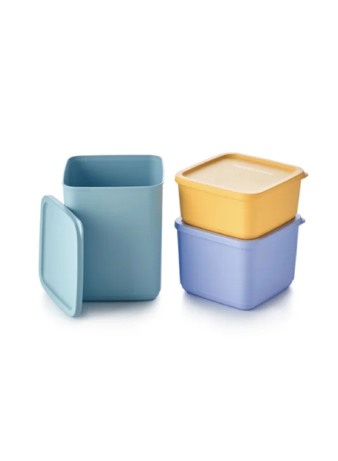Tupperware 3-Piece Dishwasher Safe Plastic Stacking Square Container Set Multicolor 25.5 x 15.7 x 13 cm 11168614