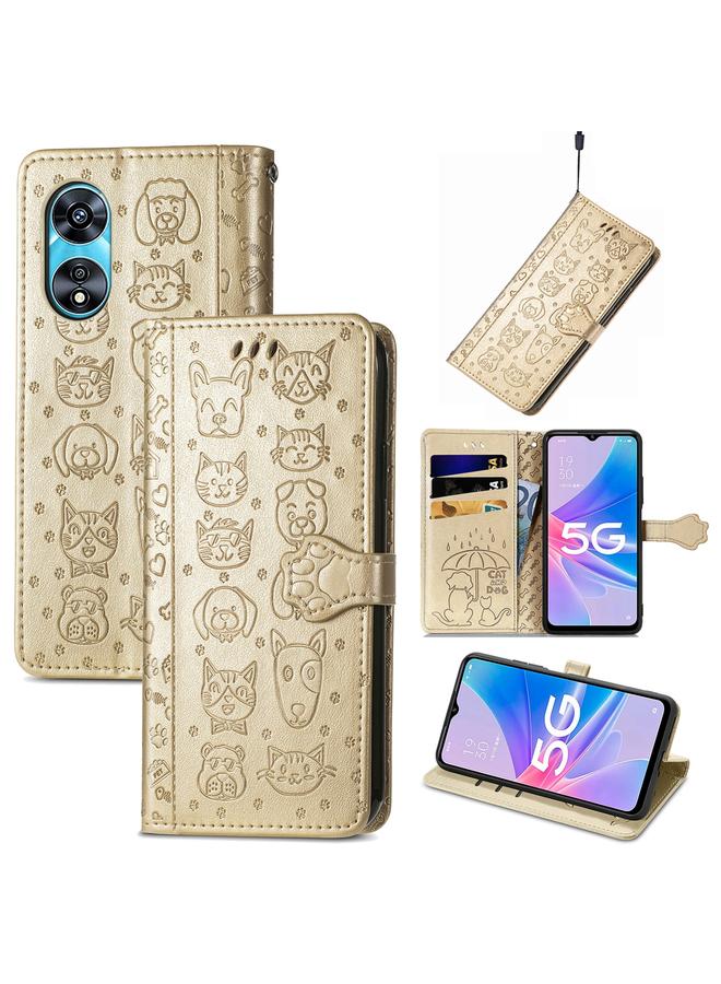 S-TOP Case For OPPO A97 5G Cat and Dog Embossed Leather Phone Case - Image 1