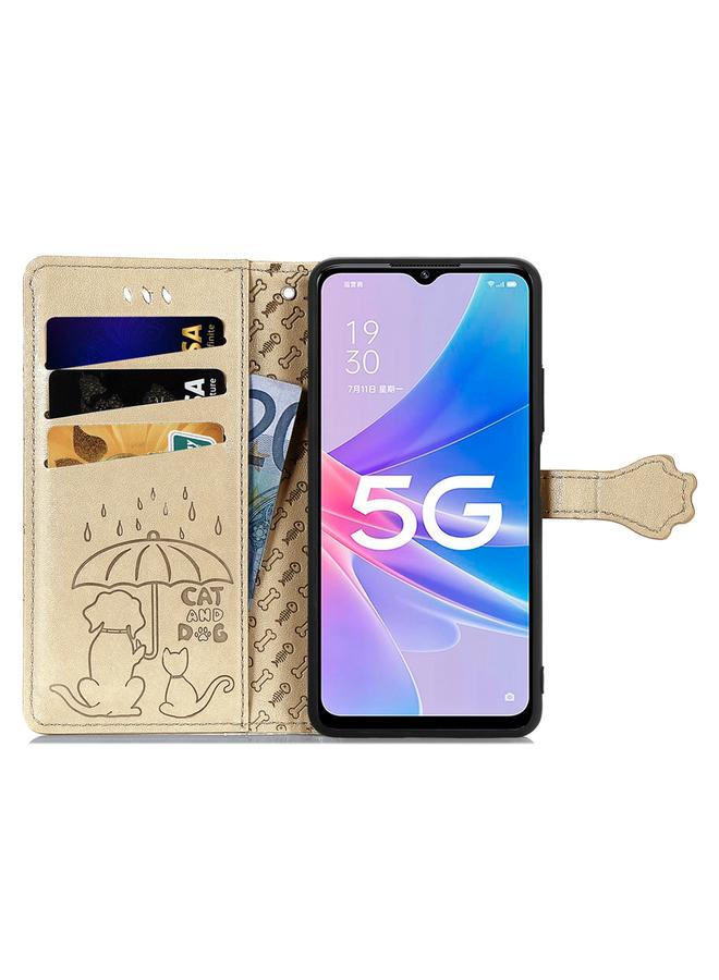 S-TOP Case For OPPO A97 5G Cat and Dog Embossed Leather Phone Case - Image 3