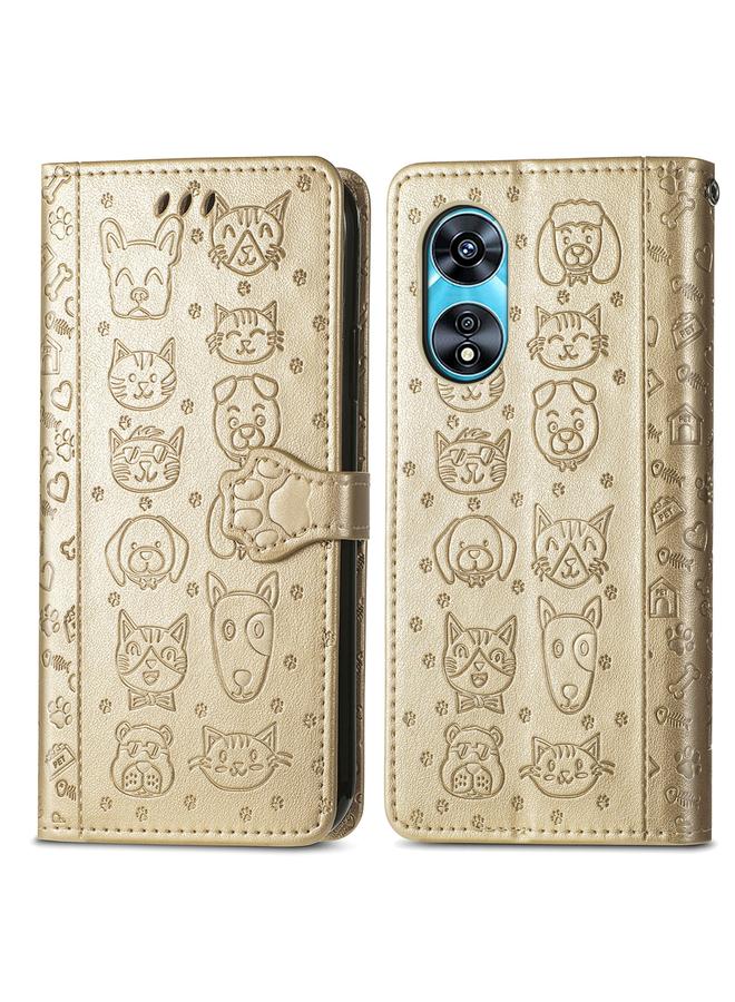 S-TOP Case For OPPO A97 5G Cat and Dog Embossed Leather Phone Case - Image 2