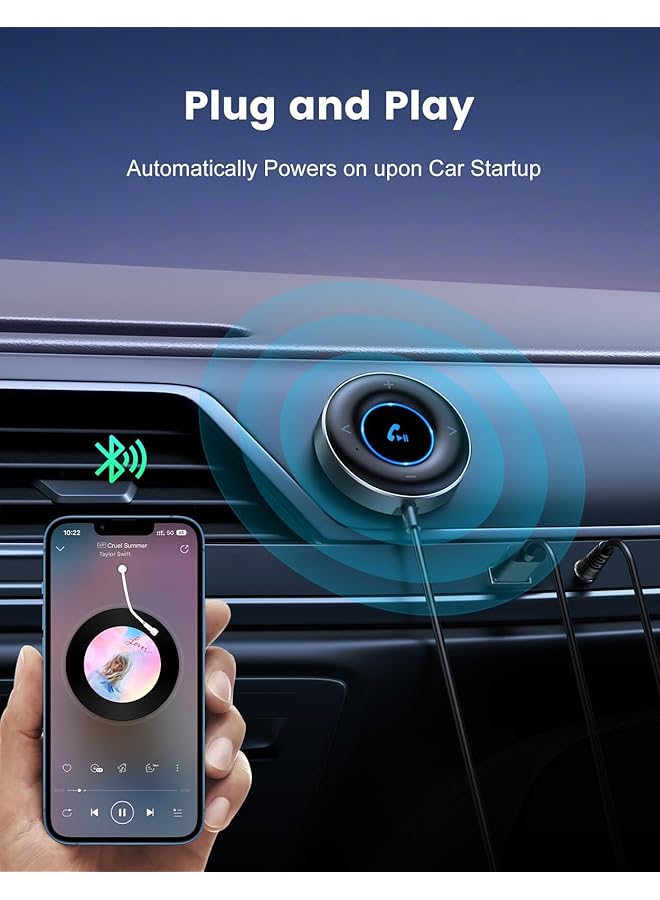 KASTWAVE Bluetooth Aux Receiver For Car, Portable Bluetooth 5.3 Receiver, Plug And Play, Hd Microphone, Aluminum Alloy Shell, Blue Arrbient Light, Suitable For Car - Image 3