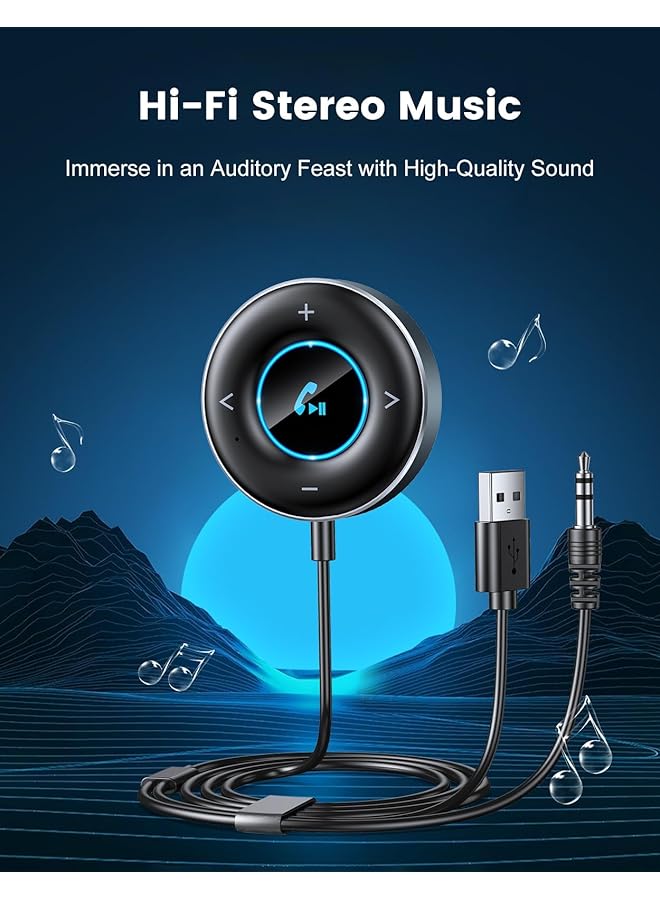KASTWAVE Bluetooth Aux Receiver For Car, Portable Bluetooth 5.3 Receiver, Plug And Play, Hd Microphone, Aluminum Alloy Shell, Blue Arrbient Light, Suitable For Car - Image 5