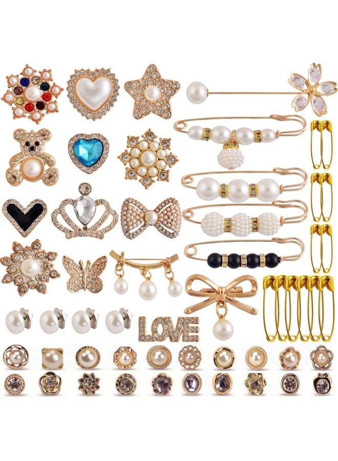 HZYH 55PCS Sock Charms Pins, Gold Bling Sock Jewelry Charms, Brooch Pins for Socks, Rhinestone Pearl Bling Junk Sock Jewelry Charms for Shoes Clothes Hats  Pant - Image 1