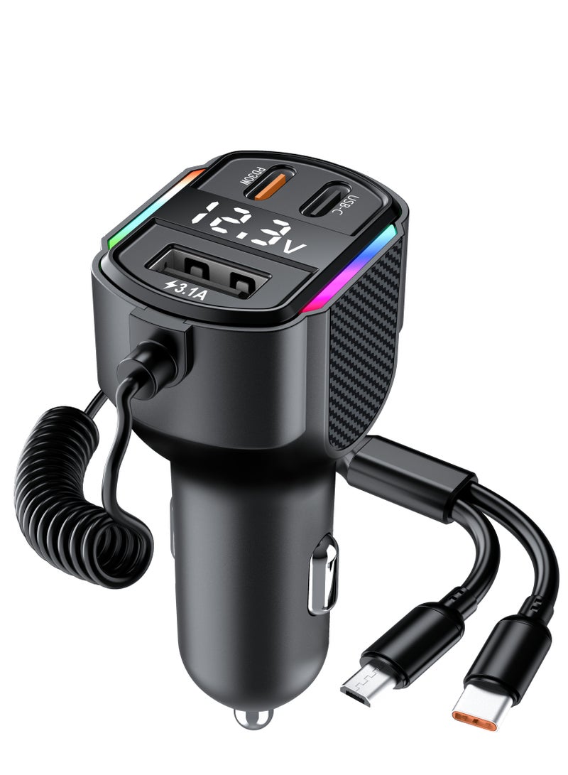 CAYGA Retractable Car Charger 5 in 1, Fast Car Phone Charger with Cord 2.6ft, USB C and Apple Car Charger Adapter, Compatible with iPhone 17/16/15/15 Pro Max/14/13/12/11, Galaxy, Pixel - Image 1