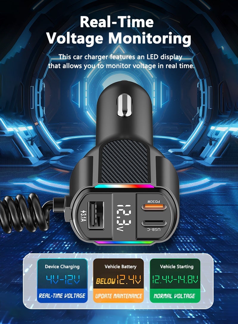 CAYGA Retractable Car Charger 5 in 1, Fast Car Phone Charger with Cord 2.6ft, USB C and Apple Car Charger Adapter, Compatible with iPhone 17/16/15/15 Pro Max/14/13/12/11, Galaxy, Pixel - Image 5