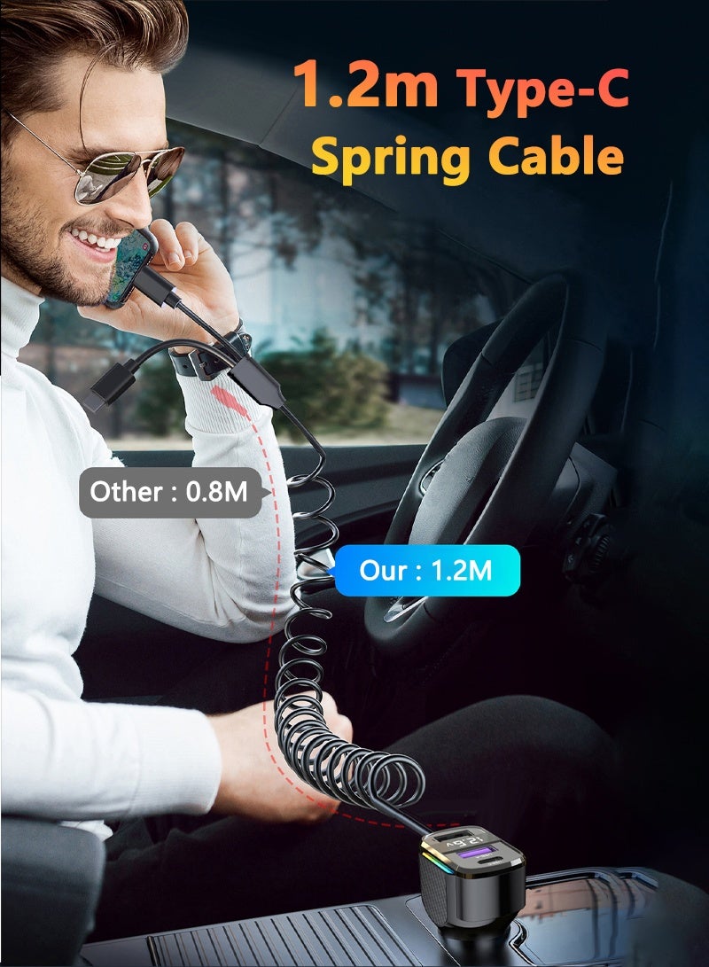 CAYGA Retractable Car Charger 5 in 1, Fast Car Phone Charger with Cord 2.6ft, USB C and Apple Car Charger Adapter, Compatible with iPhone 17/16/15/15 Pro Max/14/13/12/11, Galaxy, Pixel - Image 4