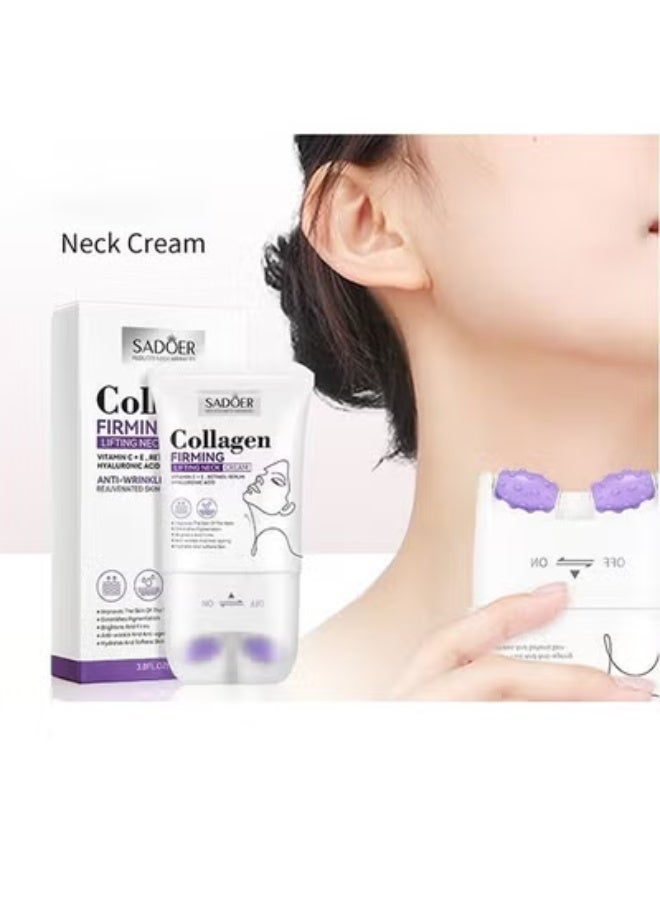 SADOER Gua Sha Neck Cream, Firming Cream for Neck & Jawline Lifting with Double Massage Rollers, Décolleté Moisturizer for Fine Lines, Elasticity and Hydration, 3.8 oz - Image 1