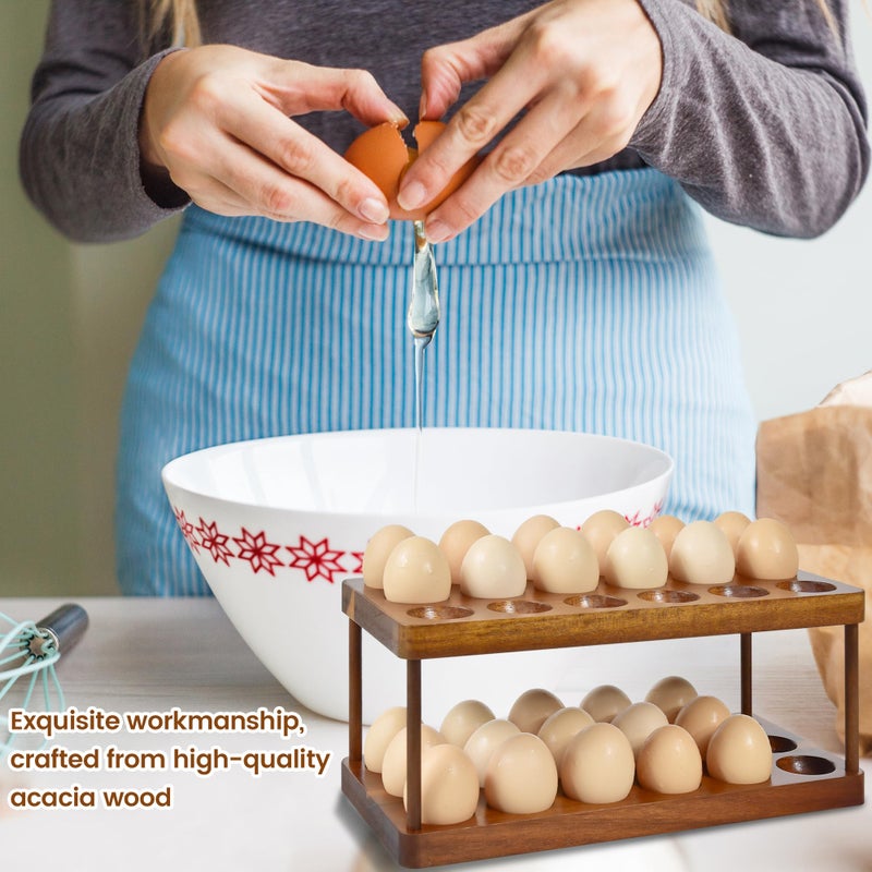 Sishynio Wooden Double Layer Egg Holder - Farmhouse Kitchen Acacia Egg Tray Organizer - 2 Tier Fresh Egg Storage Rack Basket for Countertop, 36 Capacity - Image 4