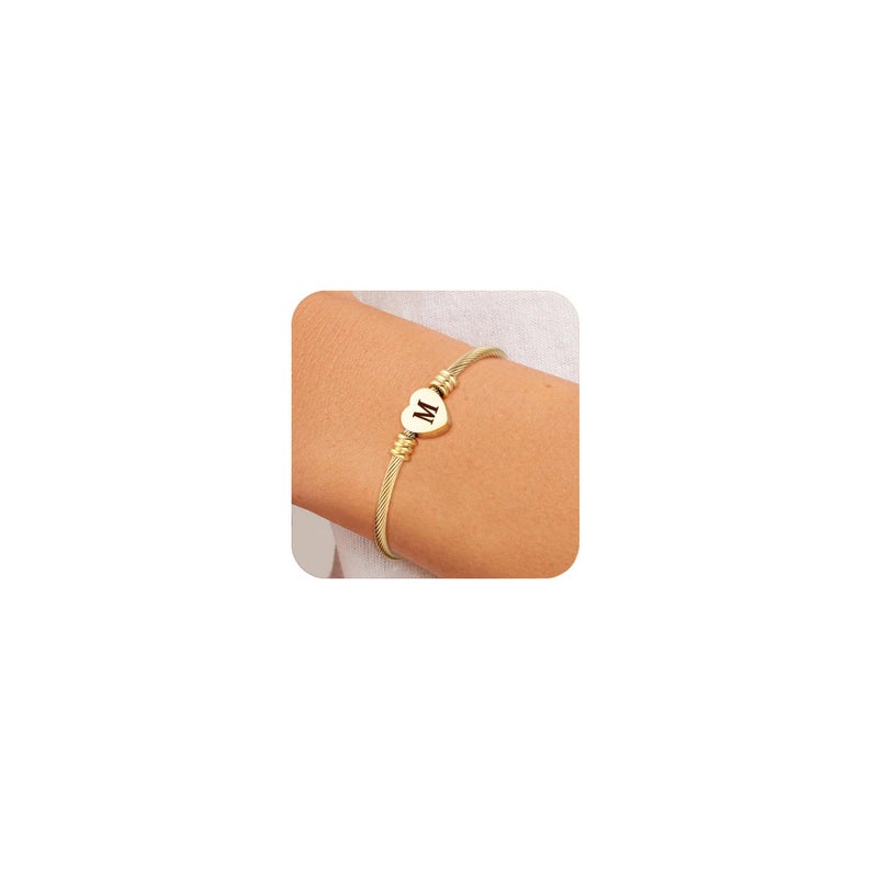 ASCONA Valentines Day Gifts for Her Gold Initial Bracelets for Women Non Tarnish Dainty Stainless Steel Heart Letter A-Z Bracelet Adjustable Cuff Bangle Bracelets for Teen Trendy Cute Bridesmaid Birthday Gifts Jewelry - Image 1