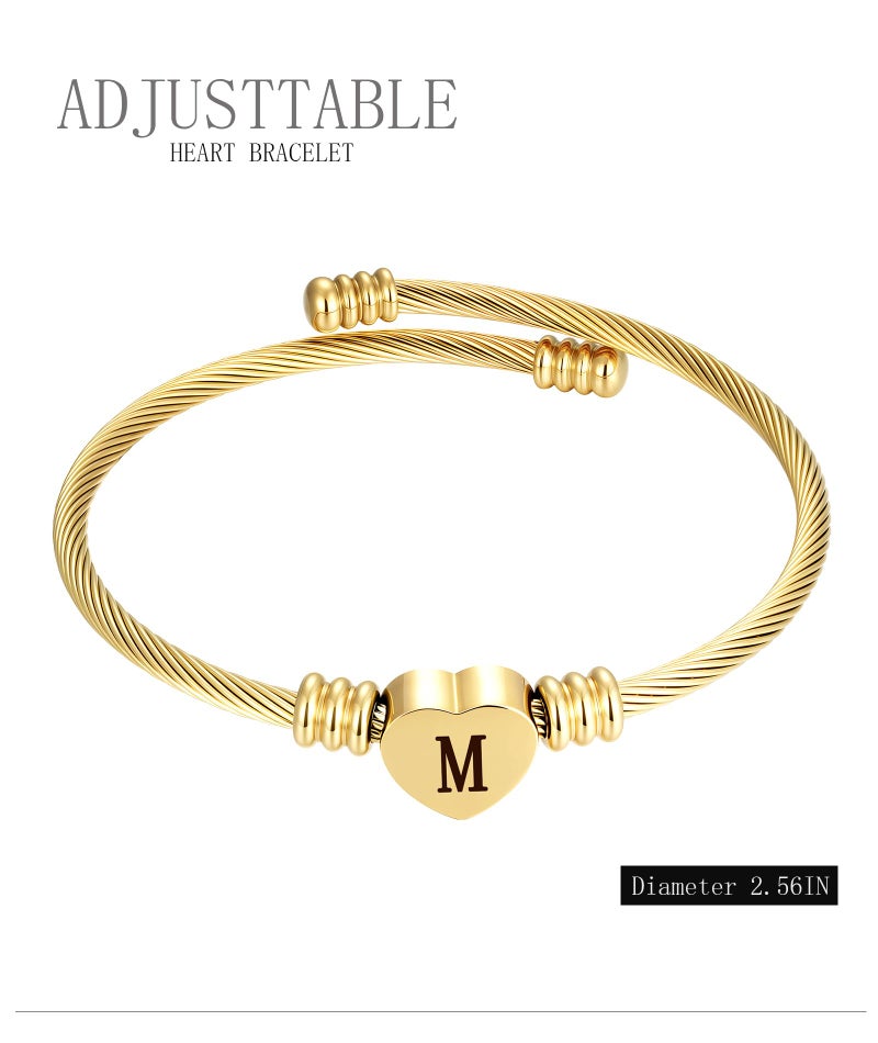 ASCONA Valentines Day Gifts for Her Gold Initial Bracelets for Women Non Tarnish Dainty Stainless Steel Heart Letter A-Z Bracelet Adjustable Cuff Bangle Bracelets for Teen Trendy Cute Bridesmaid Birthday Gifts Jewelry - Image 5