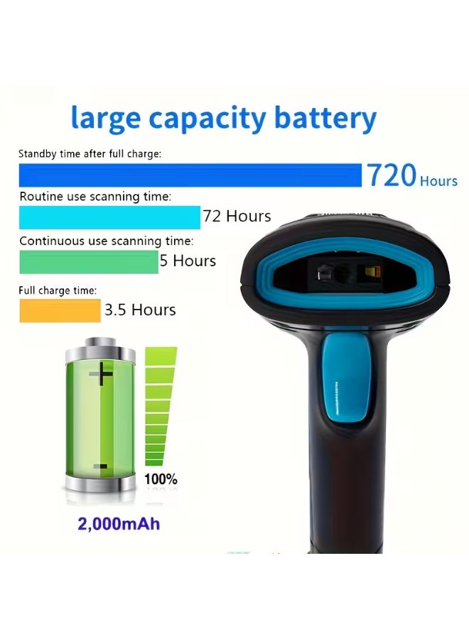 2D Barcode Scanner Handheld USB & Wireless, 1D/2D QR Code Reader with CMOS, Wired 2.4G & Bluetooth for Retail, Warehouse & Mobile Payment - Image 3