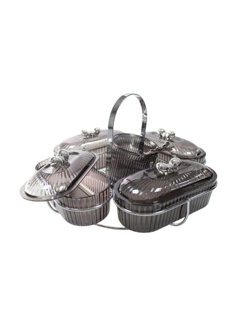Acrylic serving set with an acrylic lid 4 pieces with a stand and 4 Forks