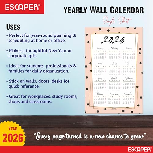 ESCAPER Wall Calendar 2026 – 12 x 18 Inch, Laminated 300 GSM Paper, Easy-to-Stick, Durable & Stylish Yearly Planner for Home, Office & Gift for Family or Colleagues - Image 3