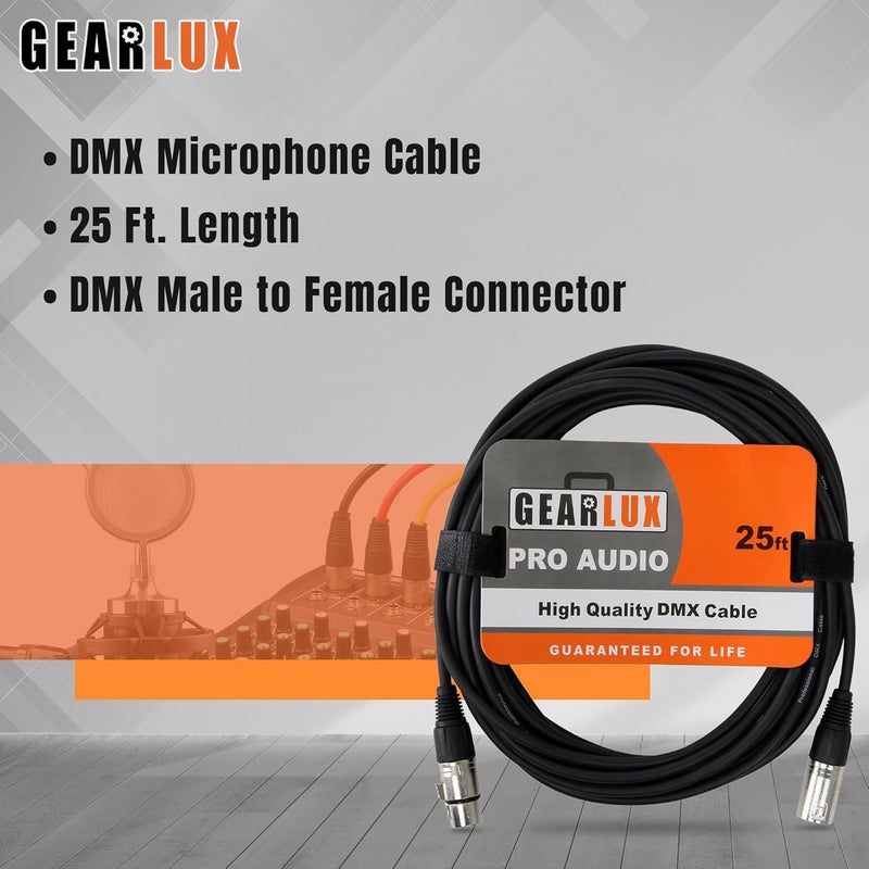 Gearlux 25ft DMX Cable, 3-Pin Male to Female DMX Cable, Black - 4 Pack - Image 2