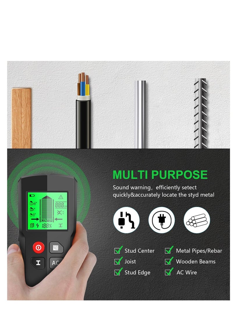 5-in-1 Wall Scanner, Stud Finder, Micro Intelligent Processor Chip and LCD Display Screen, Used to Locate AC Wire Metal Stud Support Beam Connection Pipes at the Center and Edge of Wood - Image 3