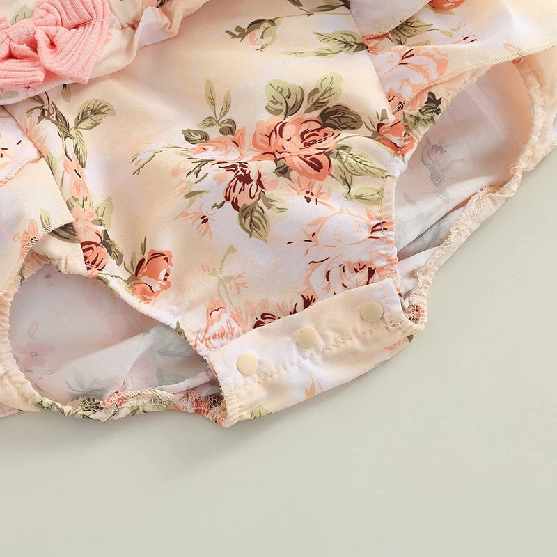 Socutebabe Baby Girl Floral Romper Newborn Dress Ruffle Onesie Suspender Shorts Jumpsuit Cute Summer Clothes and Headband (A Pink, 0-3 Months) - Image 4