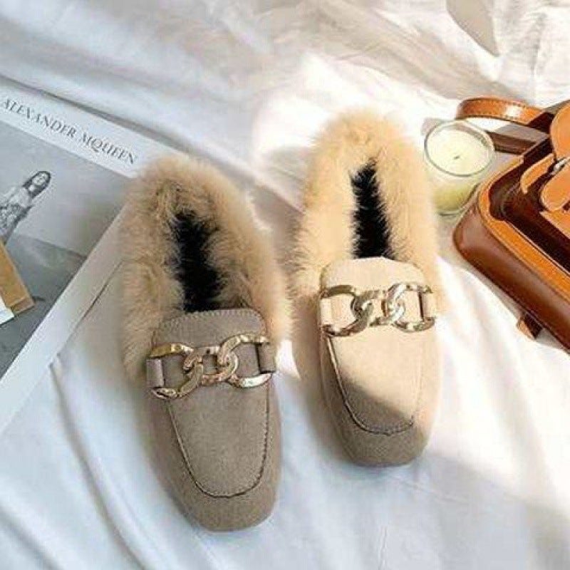 Trendy Flat Heel Womens Moccasins Beige*a27 cloth large chain