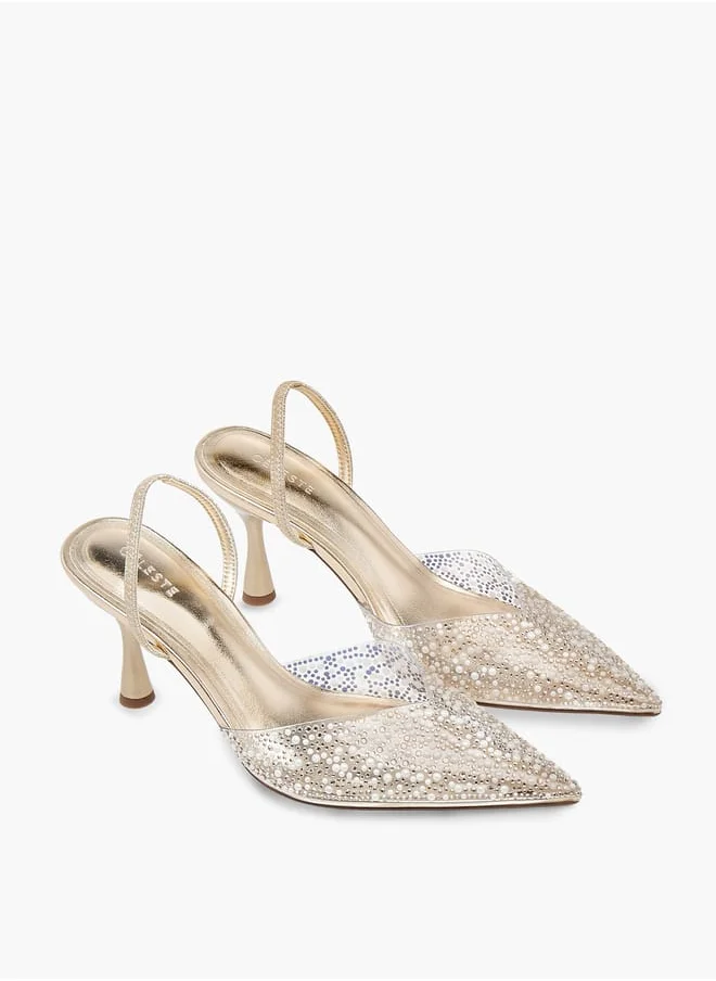 سيليست Womens Embellished Slip-On Sandals With Stiletto Heels Ramadan Collection