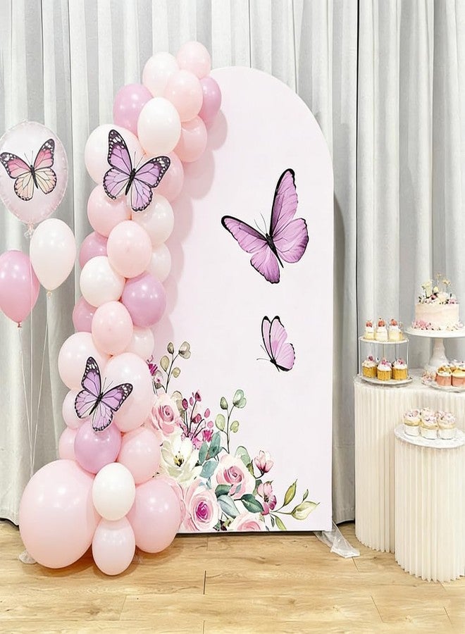 FiVan A Little Butterfly is On The Way Arch Backdrop Cover Curved Stand Elastic Spandex Background Girl Birthday Baby Shower Party Decoration Props (G-3343,6FT (6x2.6ft)) - Image 3