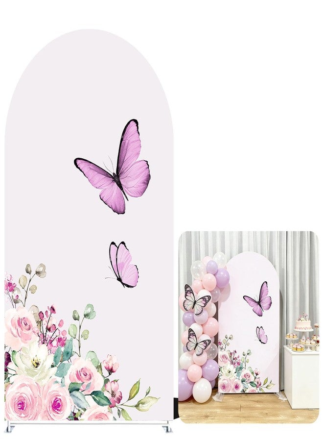 FiVan A Little Butterfly is On The Way Arch Backdrop Cover Curved Stand Elastic Spandex Background Girl Birthday Baby Shower Party Decoration Props (G-3343,6FT (6x2.6ft)) - Image 1