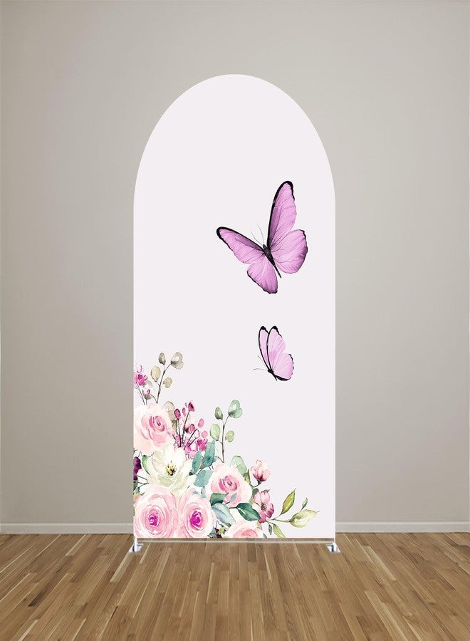 FiVan A Little Butterfly is On The Way Arch Backdrop Cover Curved Stand Elastic Spandex Background Girl Birthday Baby Shower Party Decoration Props (G-3343,6FT (6x2.6ft)) - Image 2