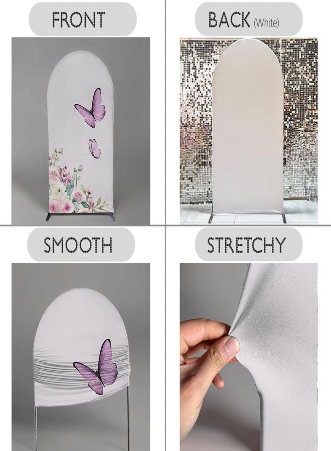 FiVan A Little Butterfly is On The Way Arch Backdrop Cover Curved Stand Elastic Spandex Background Girl Birthday Baby Shower Party Decoration Props (G-3343,6FT (6x2.6ft)) - Image 4