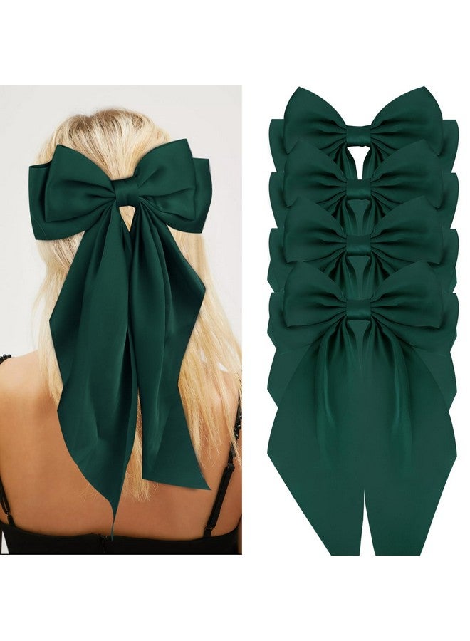 Wecoe Green Satin Hair Barrettes - 4pcs Large Clips With Long Tail, Cute Hair Accessories for Girls and Women, Accesorios Para El Cabello Gift - Image 1