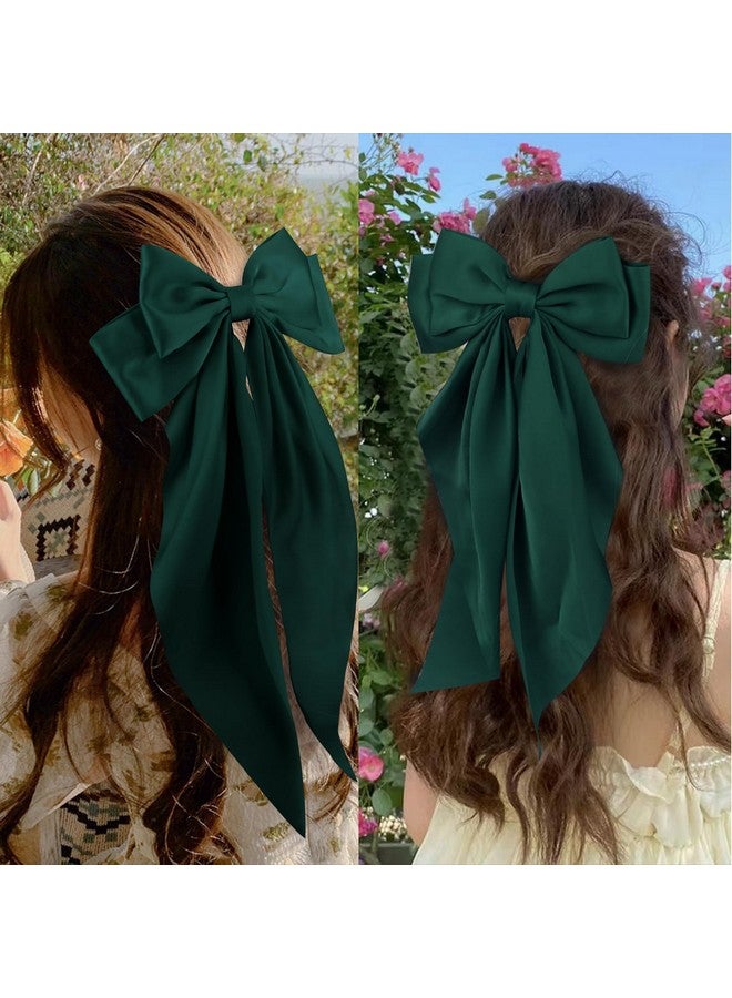Wecoe Green Satin Hair Barrettes - 4pcs Large Clips With Long Tail, Cute Hair Accessories for Girls and Women, Accesorios Para El Cabello Gift - Image 3