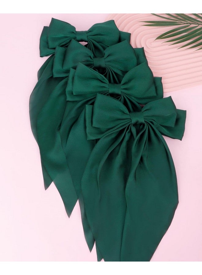 Wecoe Green Satin Hair Barrettes - 4pcs Large Clips With Long Tail, Cute Hair Accessories for Girls and Women, Accesorios Para El Cabello Gift - Image 4