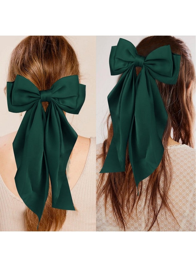 Wecoe Green Satin Hair Barrettes - 4pcs Large Clips With Long Tail, Cute Hair Accessories for Girls and Women, Accesorios Para El Cabello Gift - Image 2