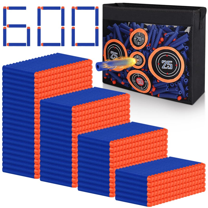Pokiiulk 600PCS Refill Bullets Fit for Nerf Guns NStrike Elite Series Blasters Toy Guns Darts with Portable Shooting Practice Target Toy Storage Mesh Bag - Image 3