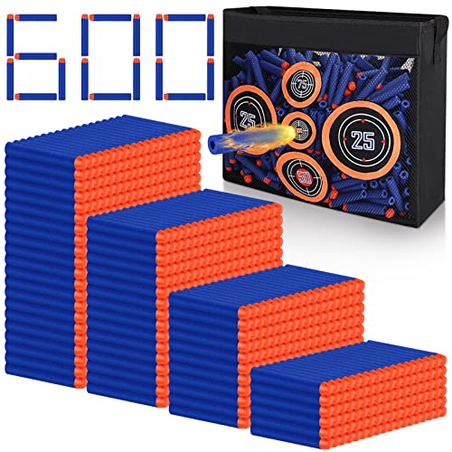 Pokiiulk 600PCS Refill Bullets Fit for Nerf Guns NStrike Elite Series Blasters Toy Guns Darts with Portable Shooting Practice Target Toy Storage Mesh Bag - Image 1