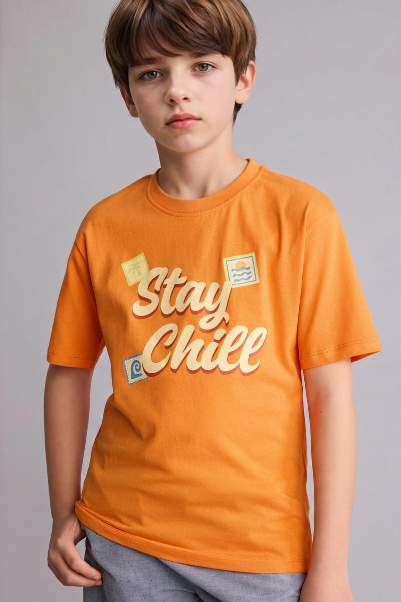 DeFacto Orange Boy Boy New Regular Fit Printed Short Sleeve T-Shirt Casual - Image 1