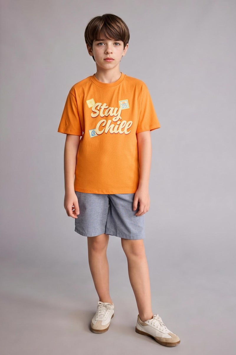 DeFacto Orange Boy Boy New Regular Fit Printed Short Sleeve T-Shirt Casual - Image 2