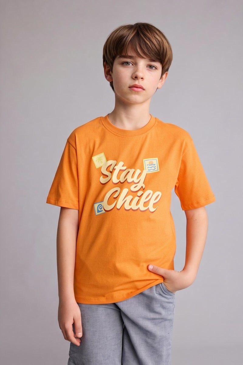 DeFacto Orange Boy Boy New Regular Fit Printed Short Sleeve T-Shirt Casual - Image 3
