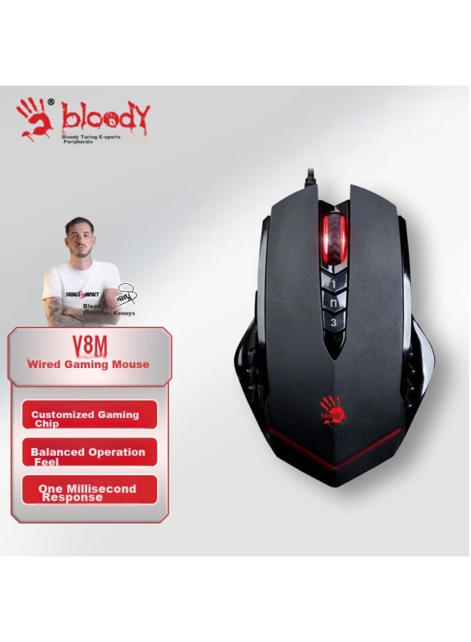 A4tech V8m Activated Edition, Blood Hand Phantom Gaming Mouse Wired, Macro Programming Mechanical Laptop Desktop Computer Fps Pubg Cf Large Hand Mouse, Black - Image 1