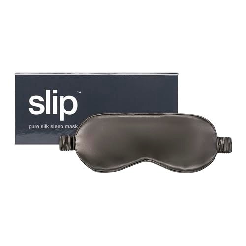 SLIP قناع النوم من سليب من الحرير الخالص بالفحم 100% حرير توت مفرط النعومة مريح يحجب الضوء لنوم هادئ حزام قابل للتعديل لملاءمة مثالية لطيف على البشرة والشعر مثالي كإكسسوار سفر