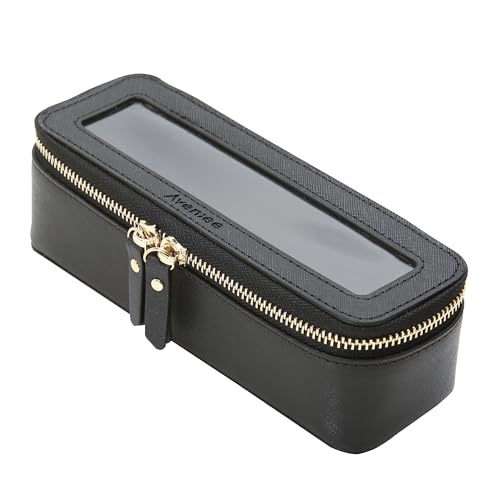 Aveniee Clear Makeup Brush Bag,Slim Cosmetic Brush Holder,Small Toiletry Bag Mini Travel Case for Women,Thin Make up Bags with Dual Zipper,Cute Travel Essentials Organizer,Black - Image 1