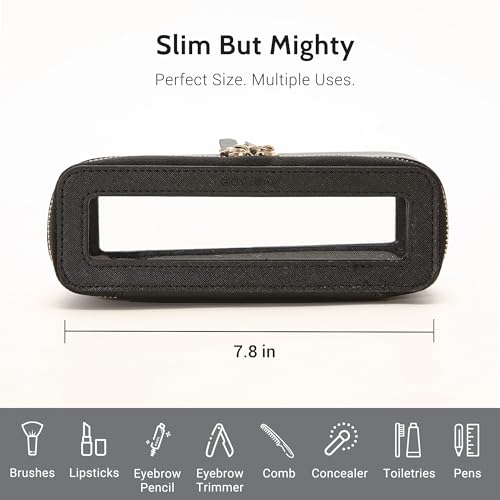 Aveniee Clear Makeup Brush Bag,Slim Cosmetic Brush Holder,Small Toiletry Bag Mini Travel Case for Women,Thin Make up Bags with Dual Zipper,Cute Travel Essentials Organizer,Black - Image 5