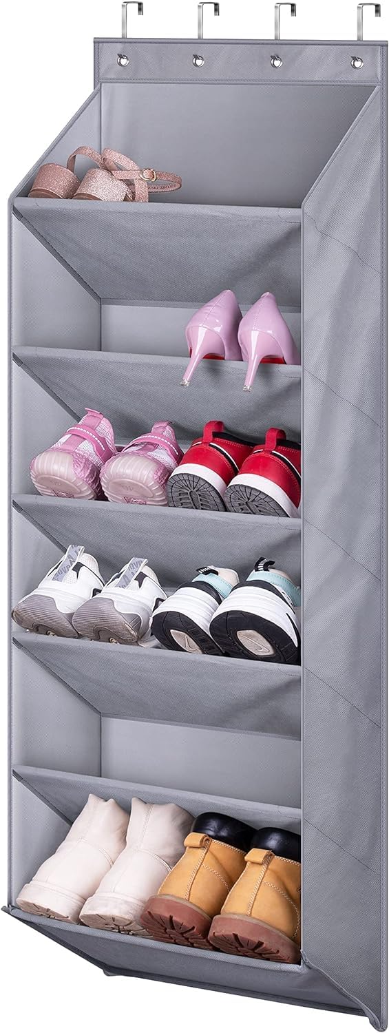 VHG Shoe Rack for Door with Large Deep Pocket Over The Door Shoe Organizer for Closet Dorm and Narrow Door Hanging Storage Shoe Holder Grey