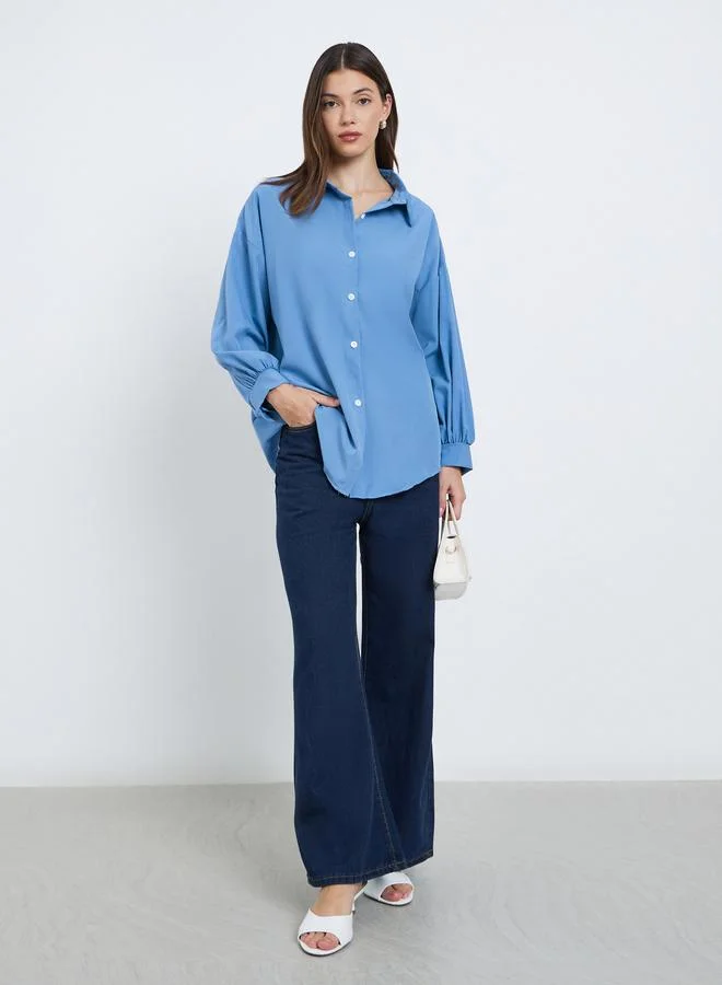 Styli Styli Women Blue Longline Oversized Shirt