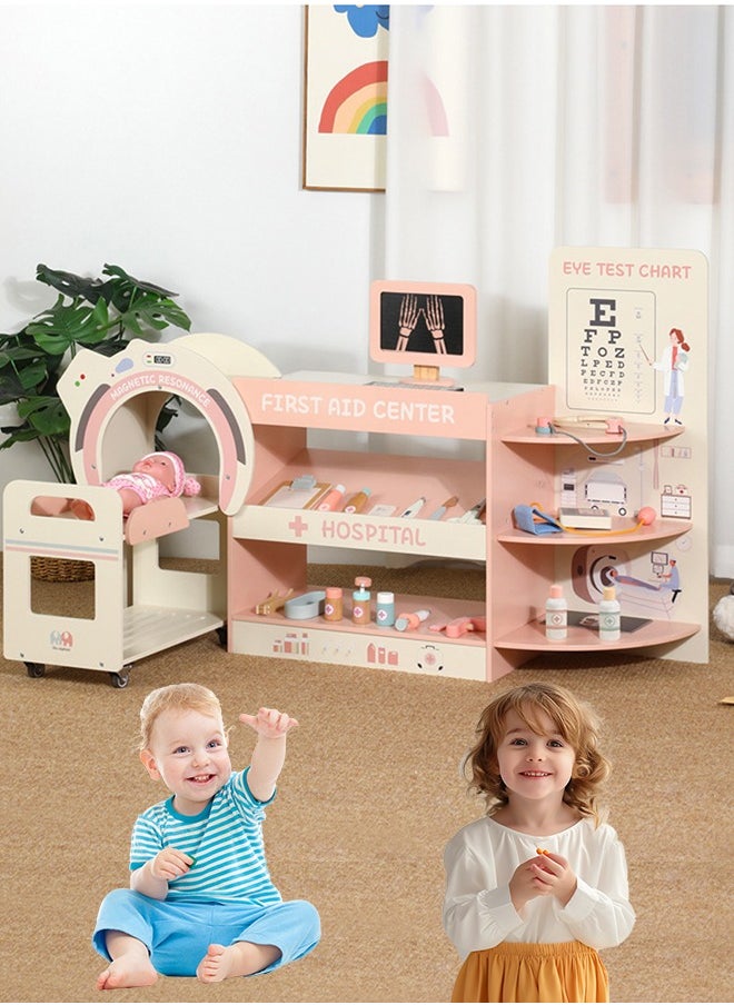 MaBaby Doctor Wooden Activity Center- Kids Pretend Play Medical Playset with 22 Fun Accessories, Dual Sided, Office Checkup Kit, X-Rays,  - Image 2