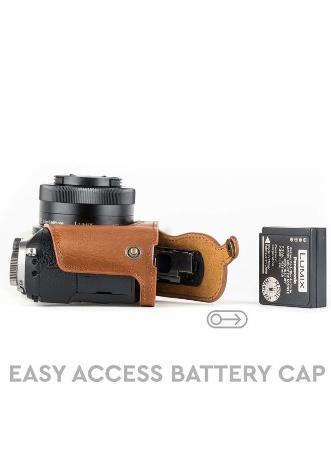 MegaGear Ever Ready Leather Camera Half Case Compatible with Panasonic Lumix DMC-GX85, GX80 - Light Brown - Image 4