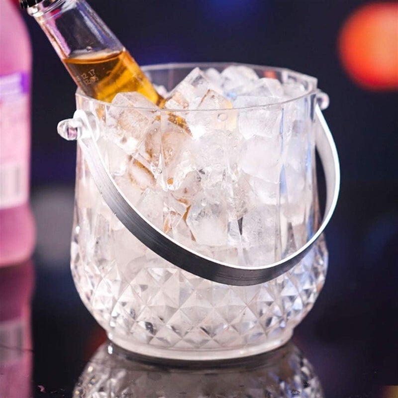 Glass Crystal Ice Bucket with Tongs - Large Capacity Transparent Beer & Wine Chiller - Portable Ice Pail for Home Bar - Image 2