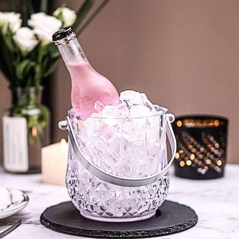 Glass Crystal Ice Bucket with Tongs - Large Capacity Transparent Beer & Wine Chiller - Portable Ice Pail for Home Bar - Image 3