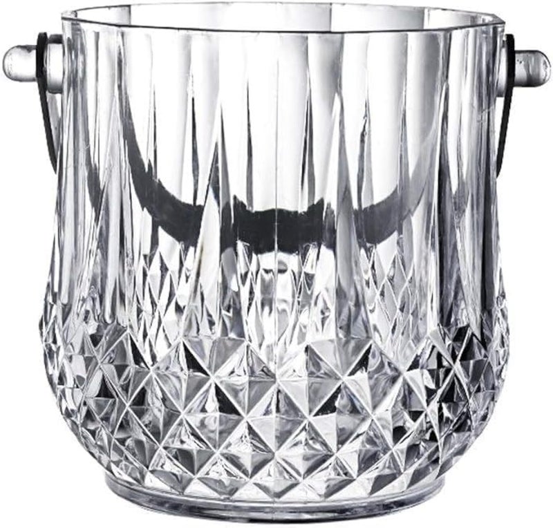 Glass Crystal Ice Bucket with Tongs - Large Capacity Transparent Beer & Wine Chiller - Portable Ice Pail for Home Bar - Image 1